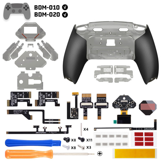 eXtremeRate SPARK Back Paddles Kit with OLED Display & Clicky Trigger Stops & Ergonomic Grips for PS5 Controller BDM-010/020 - Rubberized Clear & Black