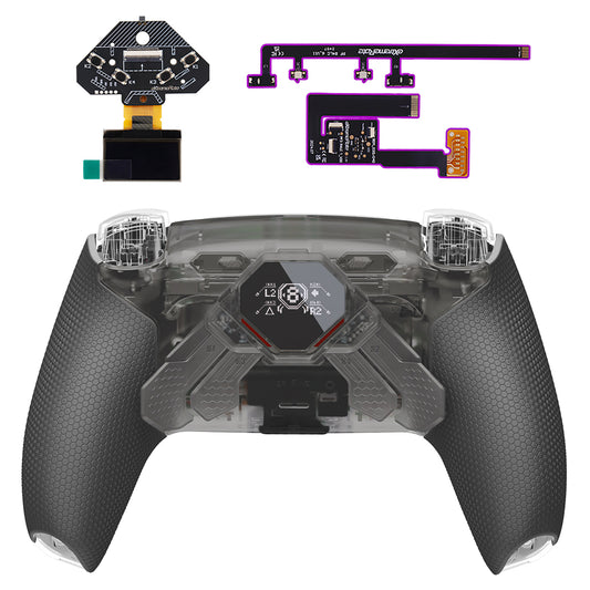 eXtremeRate SPARK Back Paddles Kit with OLED Display & Clicky Trigger Stops & Ergonomic Grips for PS5 Controller BDM-030/040/050/060 - Rubberized Clear Black