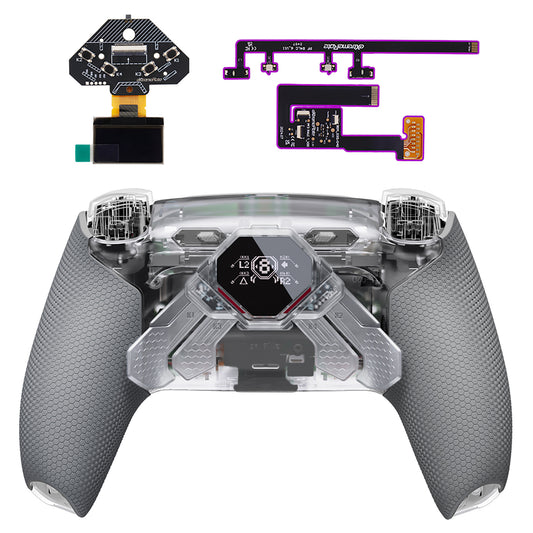 eXtremeRate SPARK Back Paddles Kit with OLED Display & Clicky Trigger Stops & Ergonomic Grips for PS5 Controller BDM-030/040/050/060 - Rubberized Clear & Gray