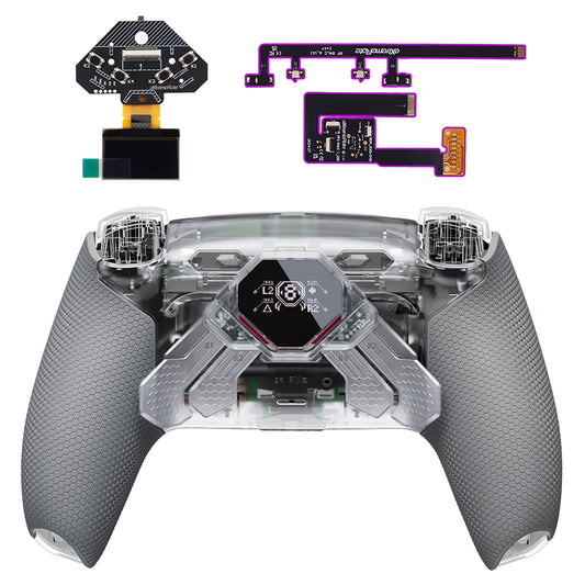 eXtremeRate SPARK Back Paddles Kit with OLED Display & Clicky Trigger Stops & Ergonomic Grips for PS5 Controller BDM-030/040/050 - Rubberized Clear & Gray