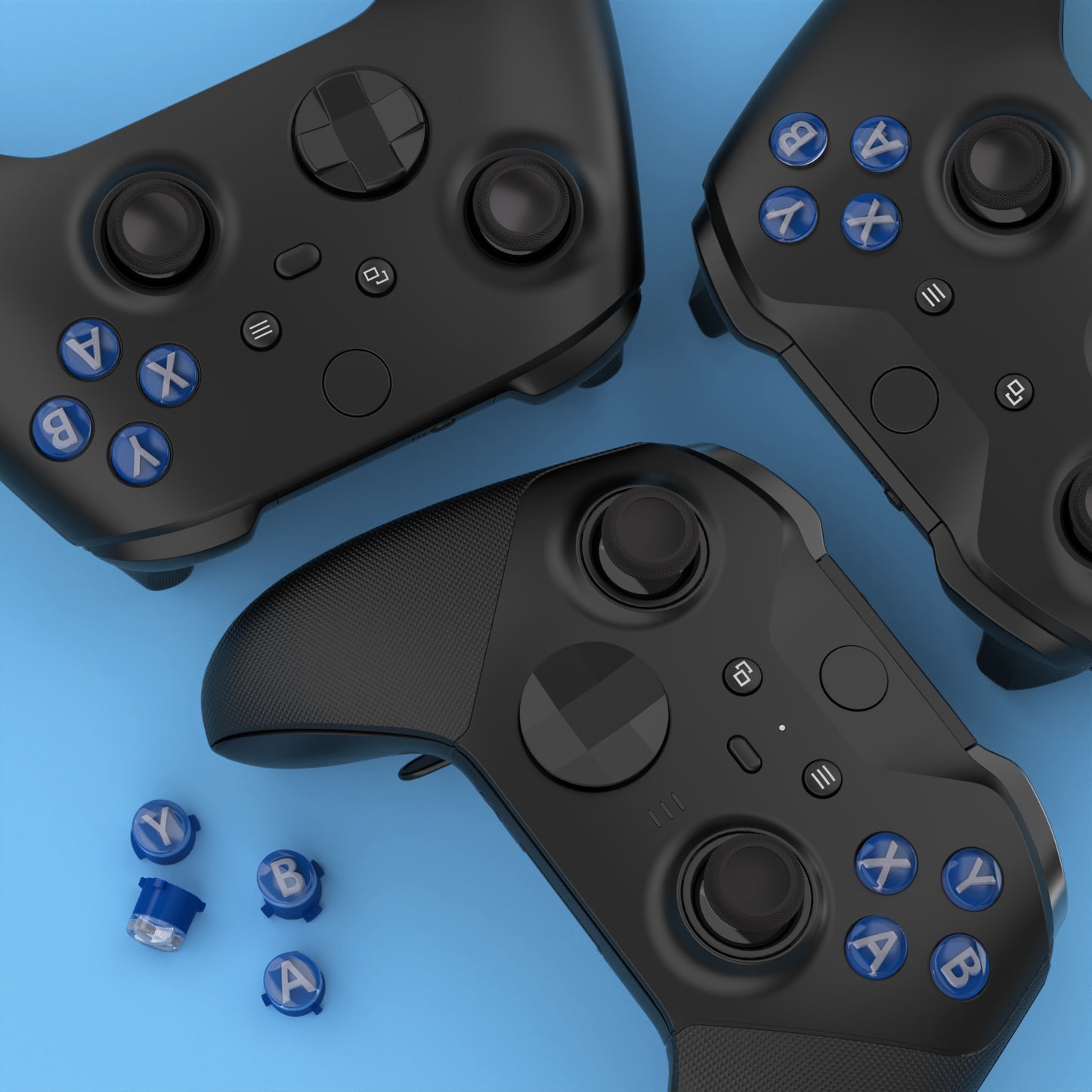 eXtremeRate Three-Tone ABXY Action Buttons with Classic Symbols for Xbox Series X/S Controller & Xbox One X/S & Xbox One Elite V1/V2 Controller - Yale Blue & Clear & New Hope Gray