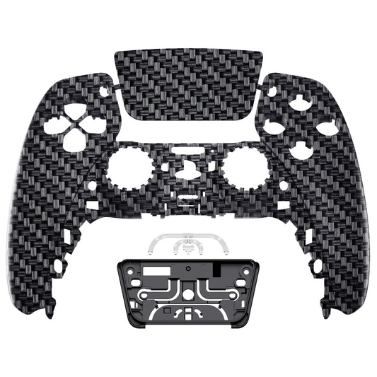 eXtremeRate Replacement Front Housing Shell with Touchpad Compatible with PS5 Controller BDM-010/020/030/040/050 - Black Silver Carbon Fiber
