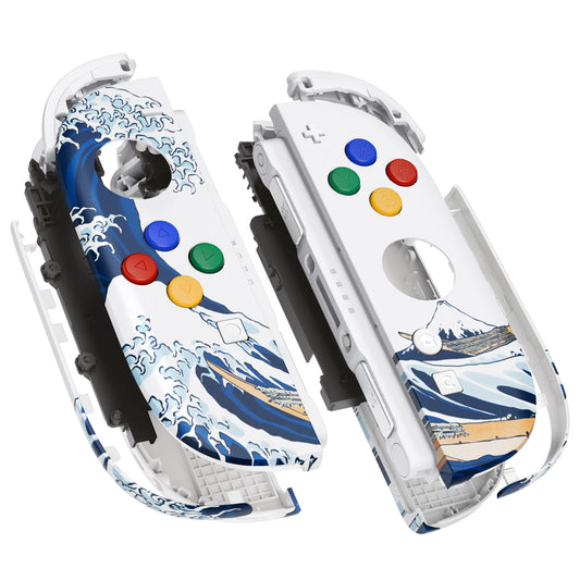 eXtremeRate DIY Replacement Full Set Shell Case with Buttons for Joycon 2 of Nintendo Switch 2 - Deluxe Version - The Great Wave