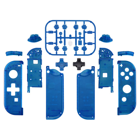 eXtremeRate Dpad Version Replacement Full Set Shell Case with Buttons for Joycon of NS Switch - Transparent Clear Blue