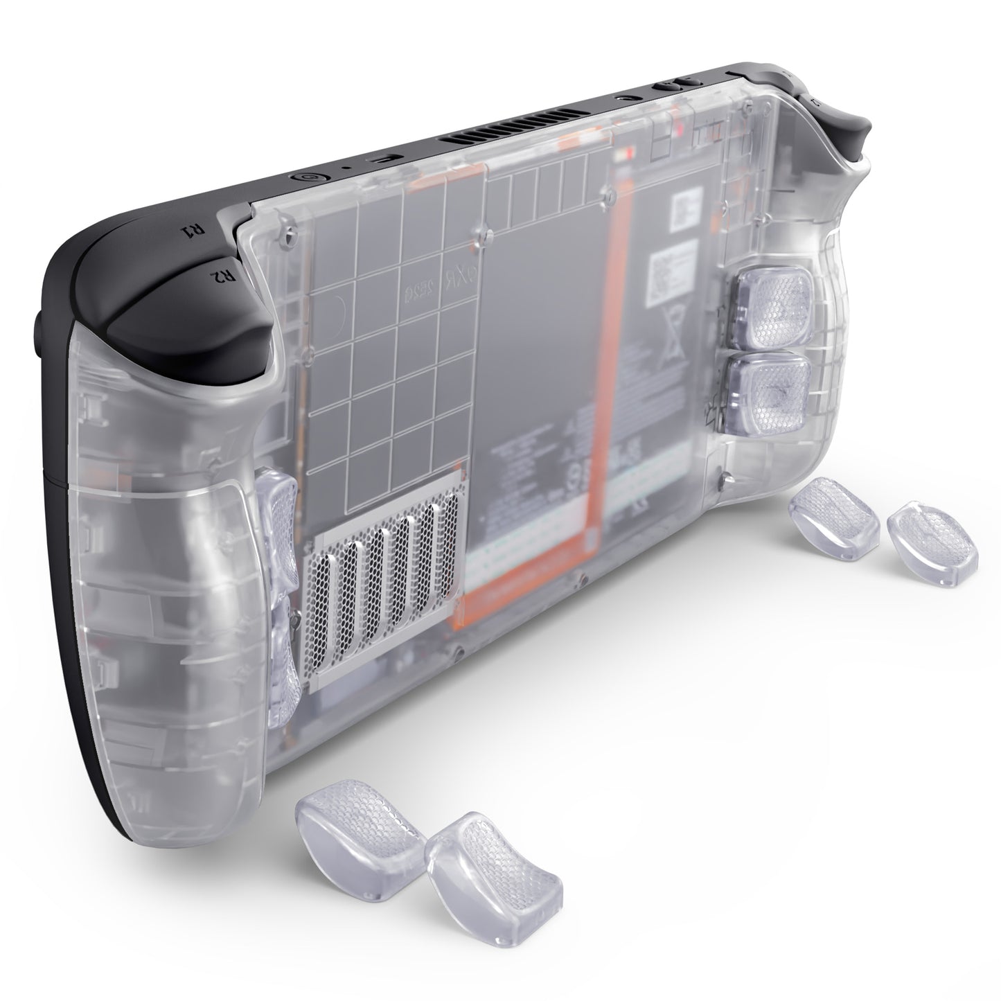 eXtremeRate Interchangeable Back Buttons Bottom Shell for Steam Deck LCD & OLED - with 2 Height Adjustable Buttons - Clear