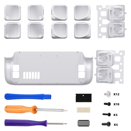 eXtremeRate Interchangeable Back Buttons Bottom Shell for Steam Deck LCD & OLED - with 2 Height Adjustable Buttons - Frosted White