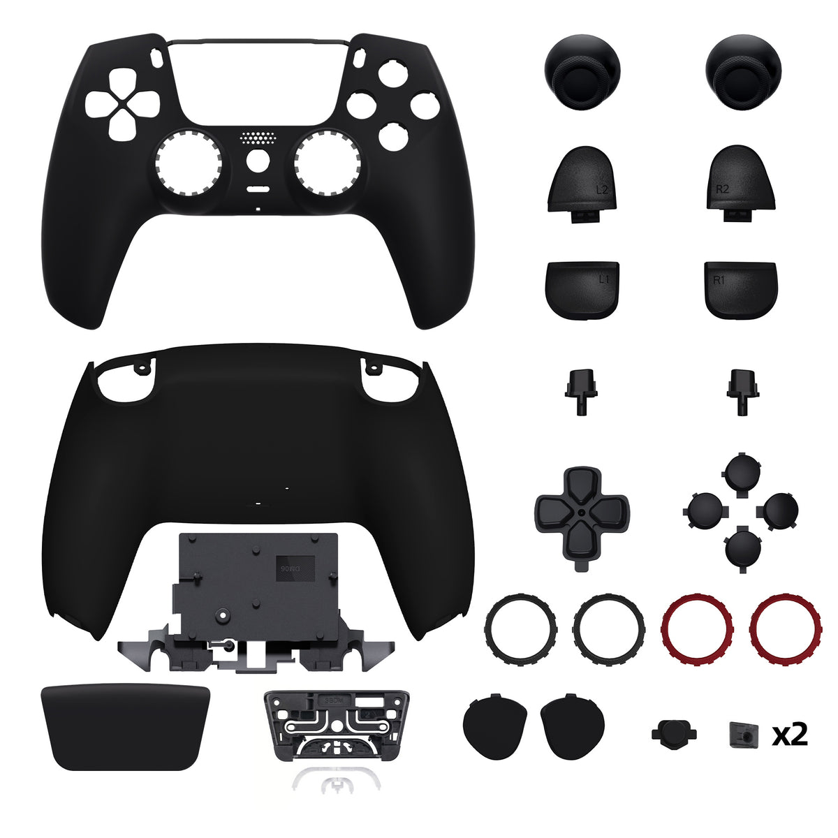 eXtremeRate LUNA Redesigned Replacement Full Set Shells with Buttons Compatible with PS5 Controller BDM-030/040/050/060 - Black
