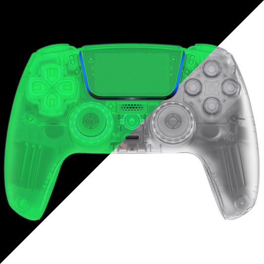 eXtremeRate LUNA Redesigned Replacement Full Set Shells with Buttons Compatible with PS5 Controller BDM-030/040/050 - Glow in Dark - Green