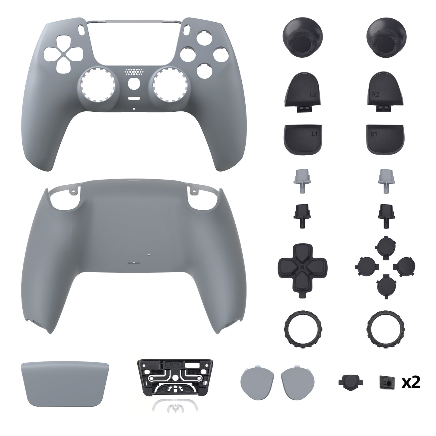 eXtremeRate LUNA Redesigned Replacement Full Set Shells with Buttons Compatible with PS5 Controller BDM-030/040/050 - New Hope Gray