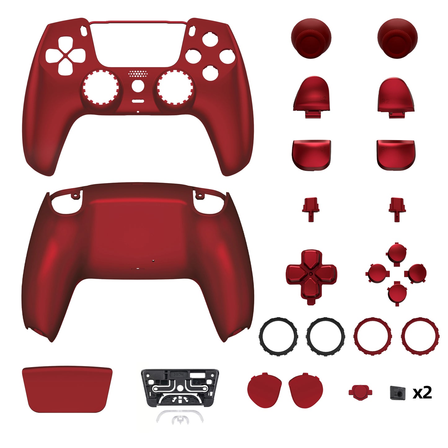 eXtremeRate LUNA Redesigned Replacement Full Set Shells with Buttons Compatible with PS5 Controller BDM-030/040/050 - Scarlet Red