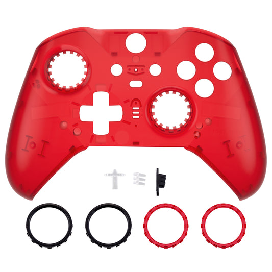 eXtremeRate Replacement Front Housing Shell Case with Accent Rings for Xbox One Elite Series 2 & Elite 2 Core Controller (Model 1797) - Clear Red
