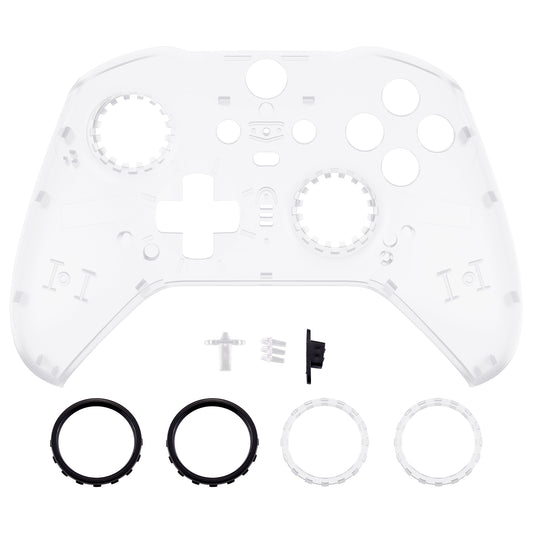 eXtremeRate Replacement Front Housing Shell Case with Accent Rings for Xbox One Elite Series 2 & Elite 2 Core Controller (Model 1797) - Transparent Clear