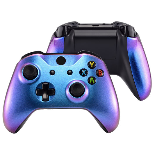 eXtremeRate Replacement Front Housing Shell with Side Rails Panel for Xbox One X & S Controller (Model 1708) - Chameleon Purple Blue