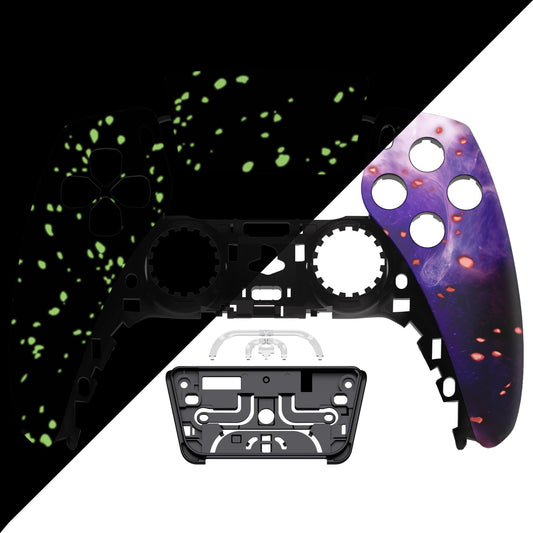 eXtremeRate Replacement Front Housing Shell with Touchpad Compatible with PS5 Controller BDM-010/020/030/040/050 - Glow in Dark - Cosmic Camo eXtremeRate