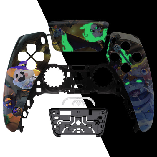 eXtremeRate Replacement Front Housing Shell with Touchpad Compatible with PS5 Controller BDM-010/020/030/040/050 - Glow in Dark - Halloween Candy Night