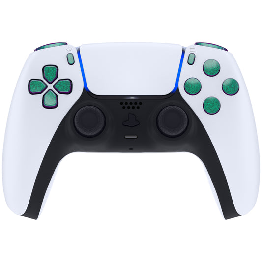 eXtremeRate Replacement Full Set Buttons Compatible with PS5 Controller BDM-010/020 - Chameleon Green Purple