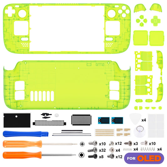 eXtremeRate Replacement Full Set Shell with Buttons for Steam Deck OLED - Clear Lime Green eXtremeRate