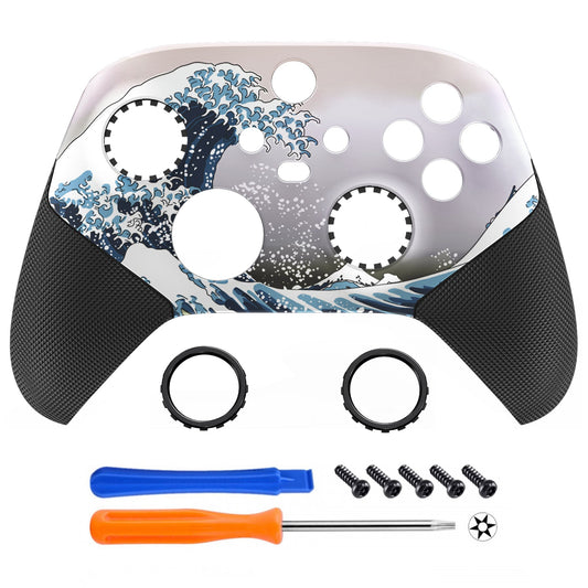 eXtremeRate Retail The Great Wave ASR Version Performance Rubberized Grip Front Housing Shell with Accent Rings for Xbox Series X/S Controller - FX3C1002