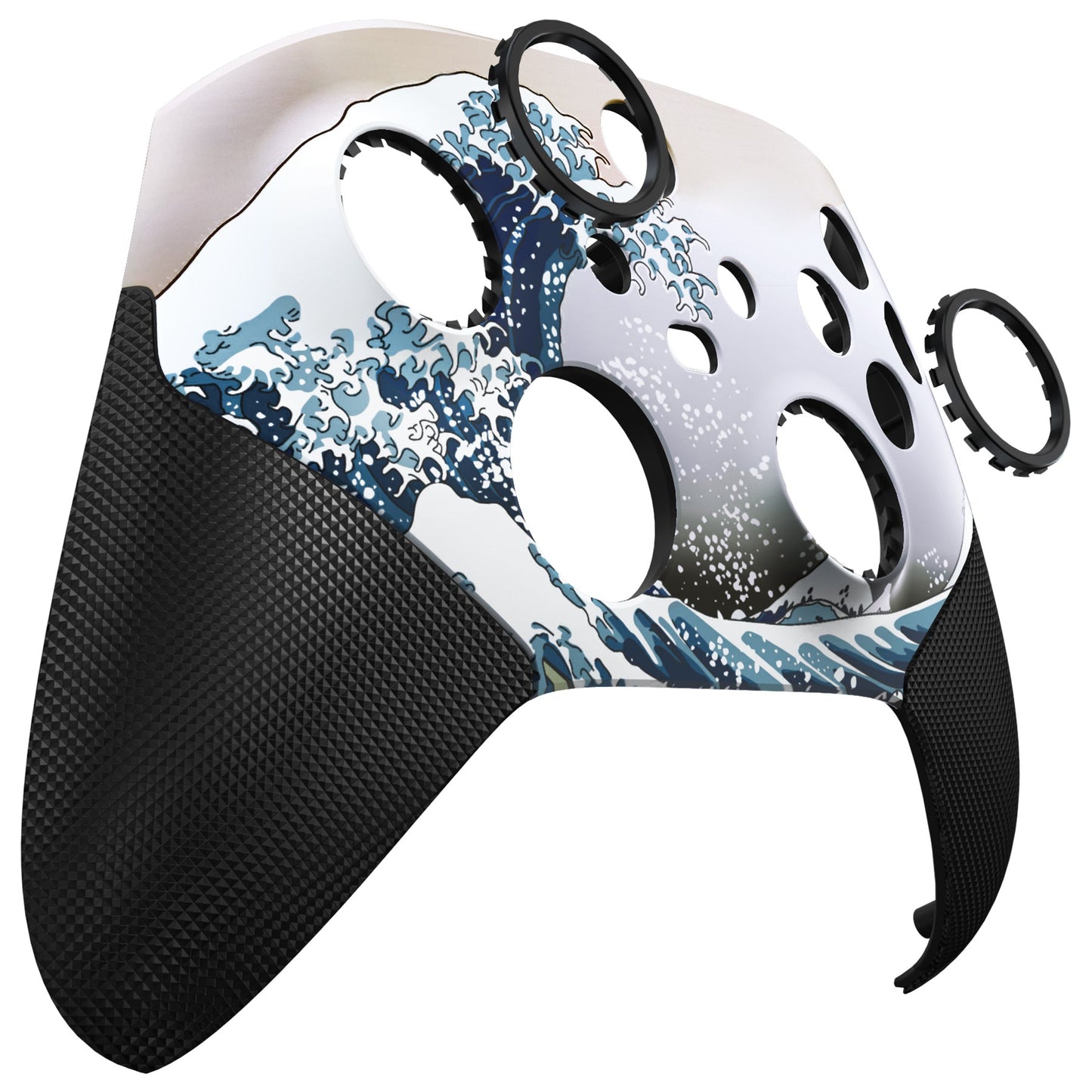 eXtremeRate Retail The Great Wave ASR Version Performance Rubberized Grip Front Housing Shell with Accent Rings for Xbox Series X/S Controller - FX3C1002
