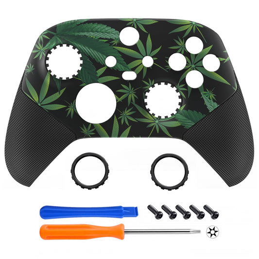 eXtremeRate Retail Green Weeds ASR Version Performance Rubberized Grip Front Housing Shell with Accent Rings for Xbox Series X/S Controller - FX3C1006