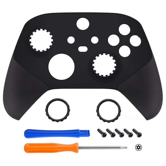 eXtremeRate Retail Black ASR Version Performance Rubberized Grip Front Housing Shell with Accent Rings for Xbox Series X/S Controller - FX3C3001
