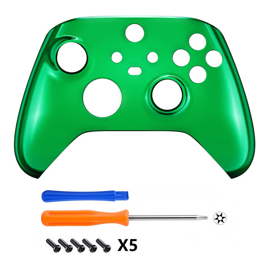 eXtremeRate Retail Chrome Green Replacement Front Housing Shell for Xbox Series X/S Controller, Custom Cover Faceplate for Xbox Core Controller - Controller NOT Included - FX3D406