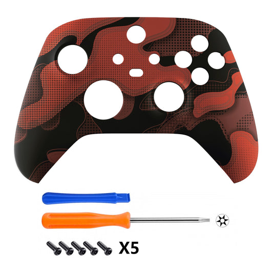 eXtremeRate Retail Red Black Camouflage Replacement Part Faceplate, Soft Touch Grip Housing Shell Case for Xbox Series S & Xbox Series X Controller Accessories - Controller NOT Included - FX3T135