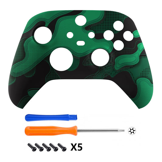eXtremeRate Retail Green Black Camouflage Replacement Part Faceplate, Soft Touch Grip Housing Shell Case for Xbox Series S & Xbox Series X Controller Accessories - Controller NOT Included - FX3T138