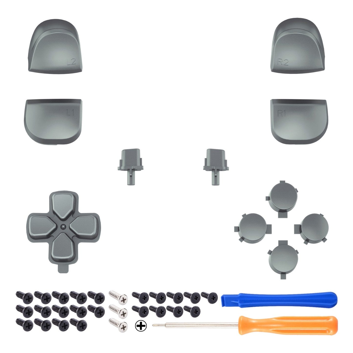 eXtremeRate Retail Replacement D-pad R1 L1 R2 L2 Triggers Share Options Face Buttons, Metallic Steel Gray Full Set Buttons Compatible with ps5 Controller BDM-010 & BDM-020 - JPF1039G2