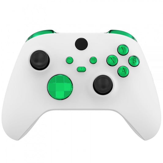 eXtremeRate Retail Chrome Green Replacement Buttons for Xbox Series S & Xbox Series X Controller, LB RB LT RT Bumpers Triggers D-pad ABXY Start Back Sync Share Keys for Xbox Series X/S Controller - JX3206