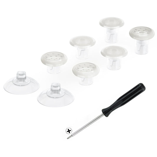 eXtremeRate Retail Transparent Interchangeable Ergonomic Thumbsticks for Nintendo Switch Pro Controller with 3 Height Domed and Concave Grips Adjustable Joystick - KRM523