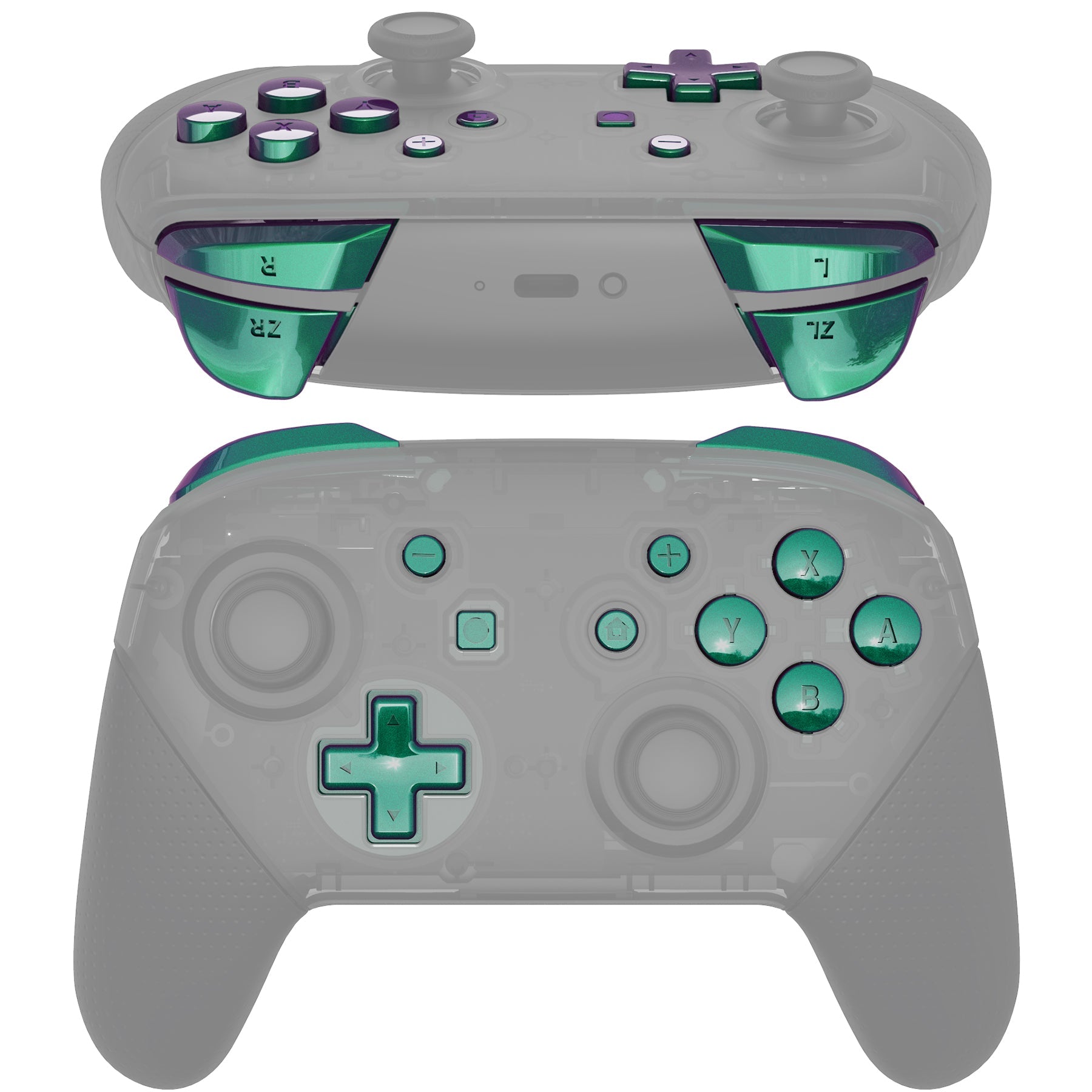 eXtremeRate Chameleon Green Purple Repair ABXY D-pad ZR ZL L R