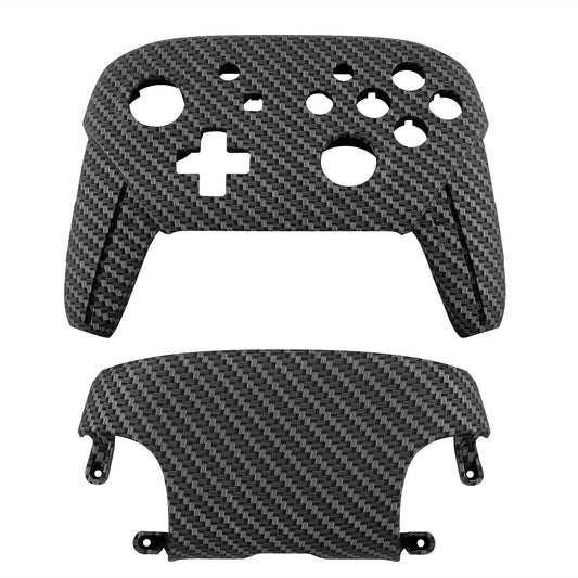 eXtremeRate Retail Black Silver Carbon Fiber Patterned Soft Touch Faceplate and Backplate Replacement Shell Housing Case for NS Switch Pro Controller - MRS202
