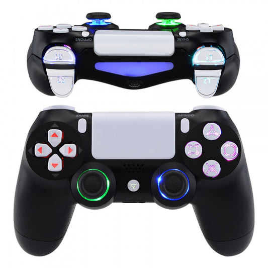 eXtremeRate Retail Multi-Colors Luminated D-pad Thumbstick Trigger Home Face Buttons, White Classical Symbols Button DTFS (DTF 2.0) LED Kit for ps4 Slim ps4 Pro Controller - Controller NOT Included - P4LED07