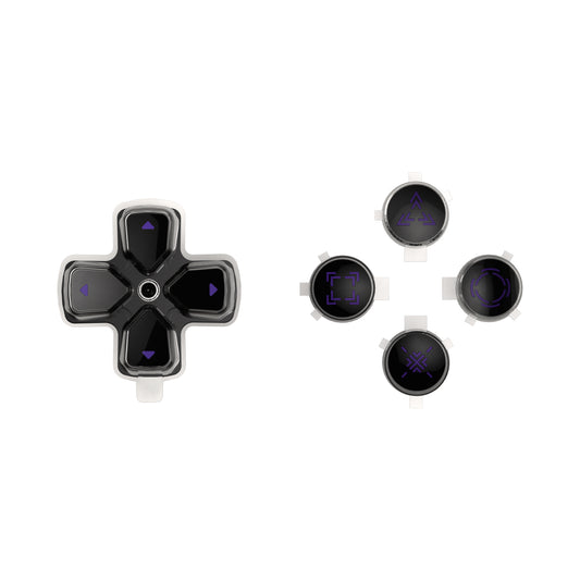 eXtremeRate Retail Replacement Custom Dpad Action Buttons Three-Tone Black & Clear With Black Purple Redesigned Symbols D-pad Face Buttons For ps5 Controller - JPFF006