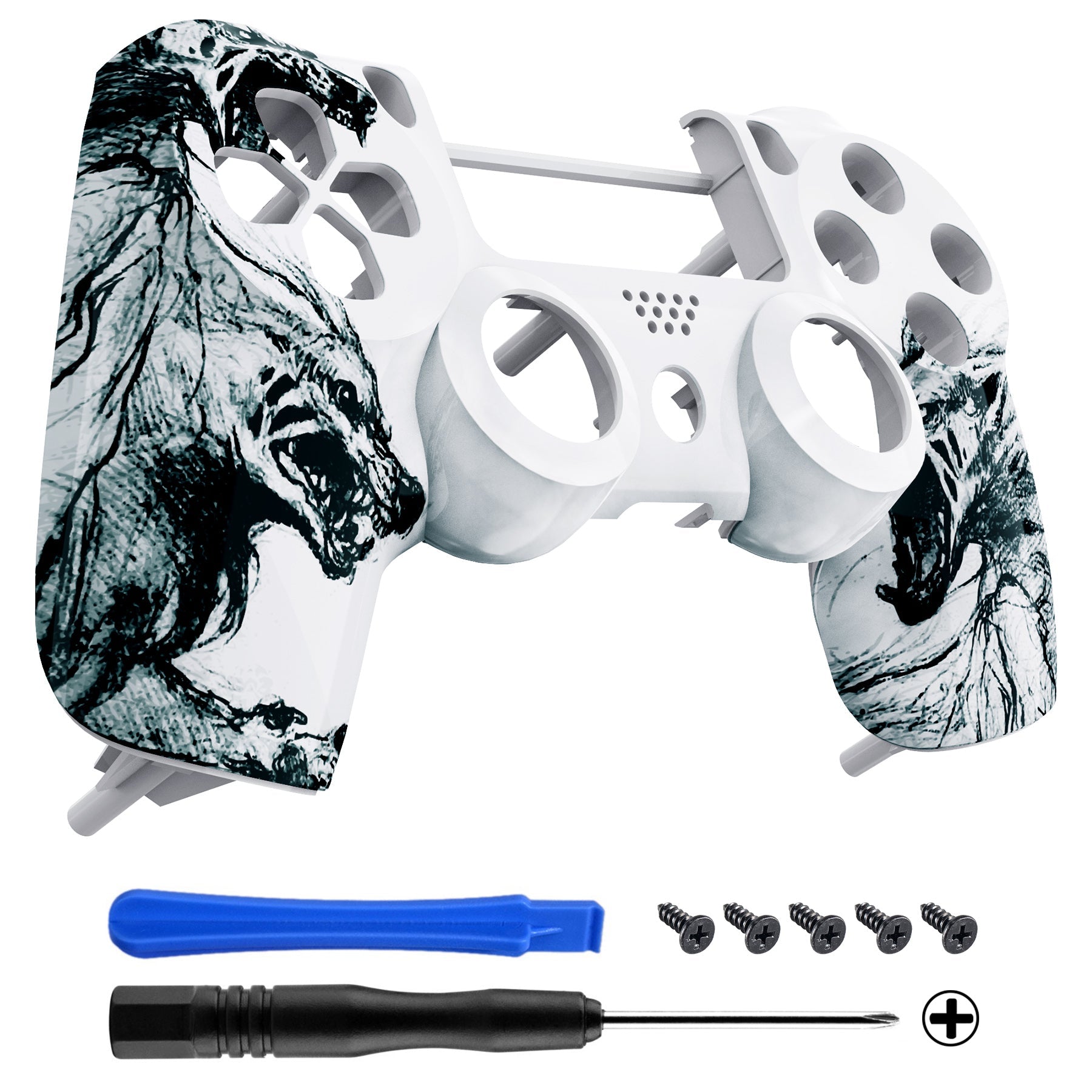 PS4コントローラー　フロントシェル　スカル　　JDM040 eXtremeRate Wolf Soul Patterned Custom Faceplate Cover