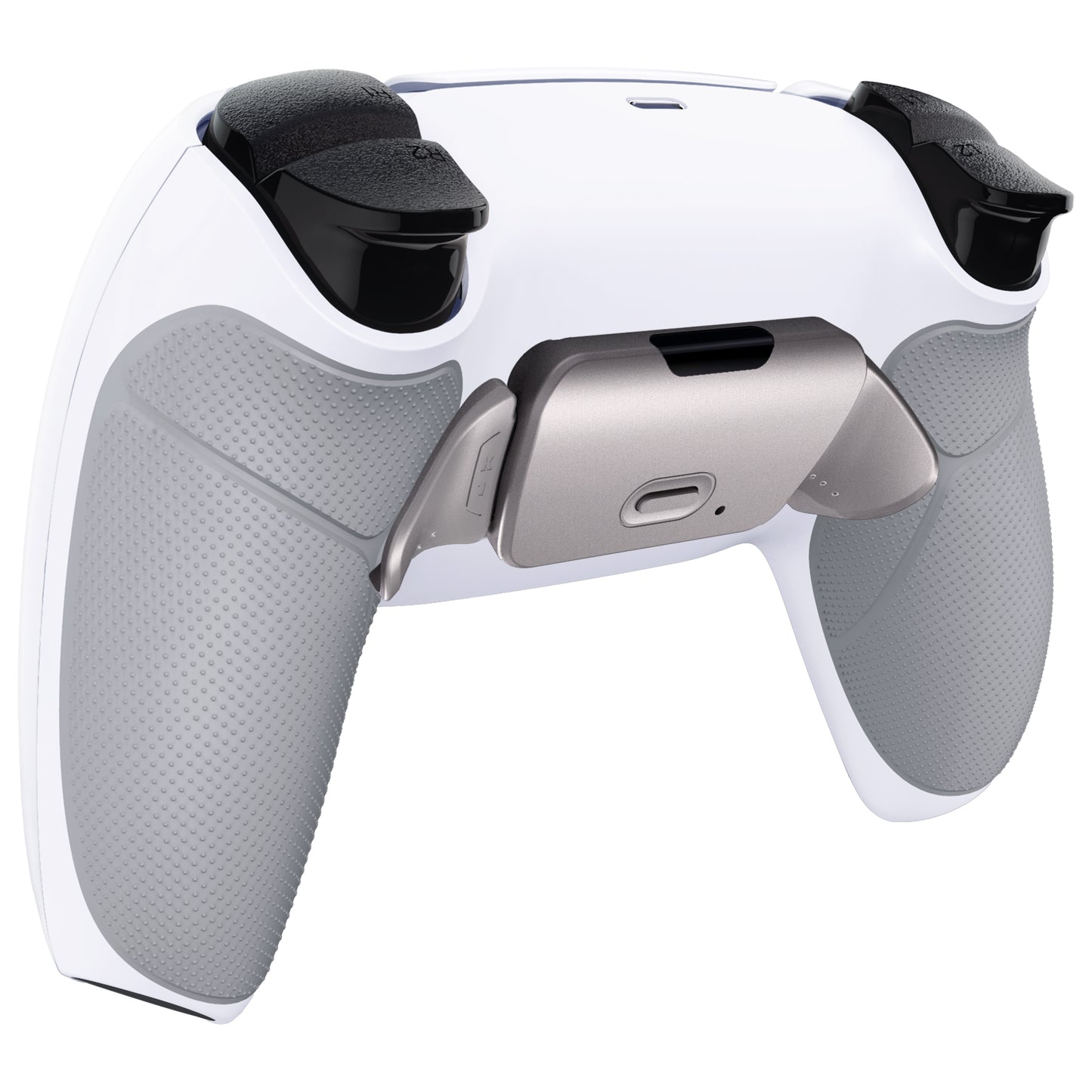 eXtremeRate Retail Silver Real Metal Buttons (RMB) Version RISE Remap Kit for PS5 Controller BDM-030 with Gray Rubberized Grip White Redesigned Back Shell, Upgraded Remappable Back Buttons Attachment for PS5 Controller - XPFJ7006G3