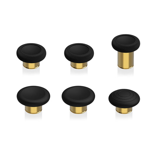 6 in 1 Metal Replacement Thumbsticks for Xbox Elite Series 2 & Elite 2 Core Controller (Model 1797) - Black & Metallic Hero Gold eXtremeRate