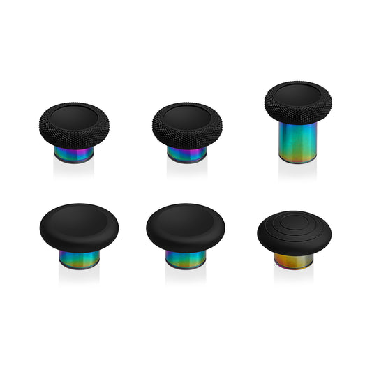 6 in 1 Metal Replacement Thumbsticks for Xbox Elite Series 2 & Elite 2 Core Controller (Model 1797) - Black & Metallic Rainbow Aura Blue & Purple eXtremeRate