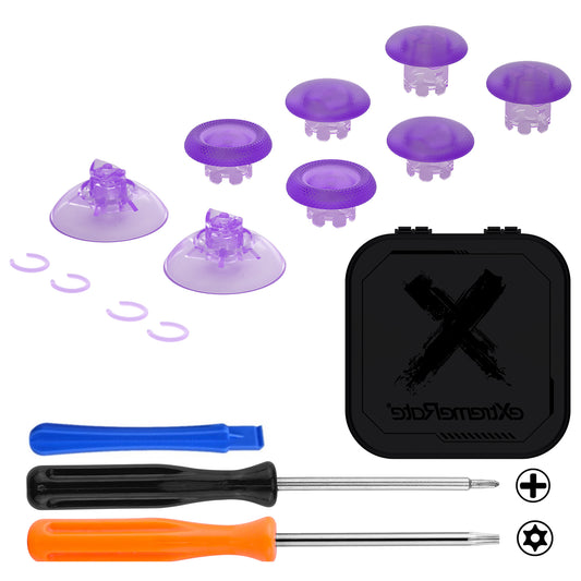 eXtremeRate EDGE Sticks Replacement Interchangeable Thumbsticks for Xbox Series X/S & Xbox Core & Xbox One X/S & Xbox Elite V1 & NS Switch Pro Controller - Clear Atomic Purple