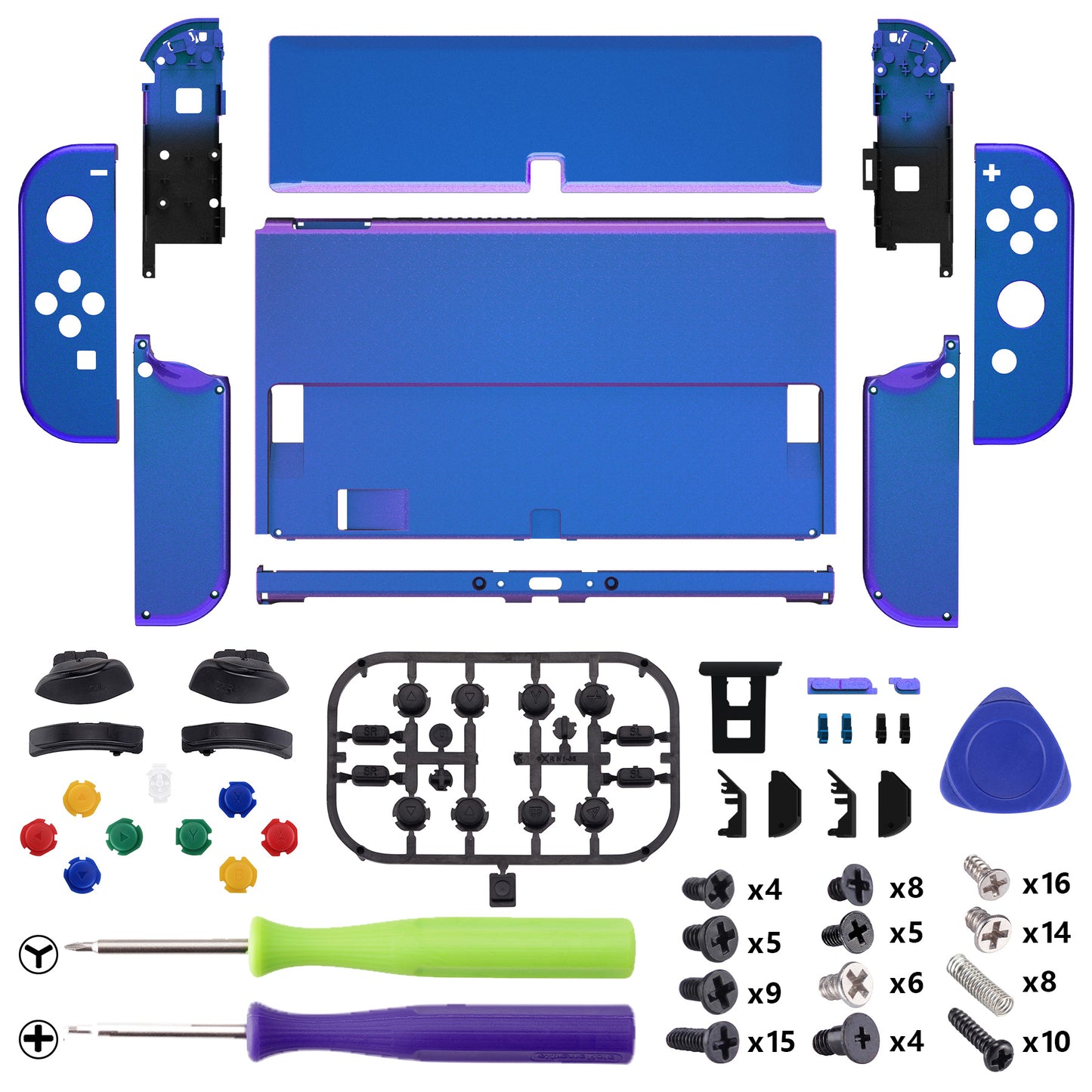 eXtremeRate Custom Replacement Full Set Shell with Buttons for Nintendo Switch OLED - Chameleon Purple Blue
