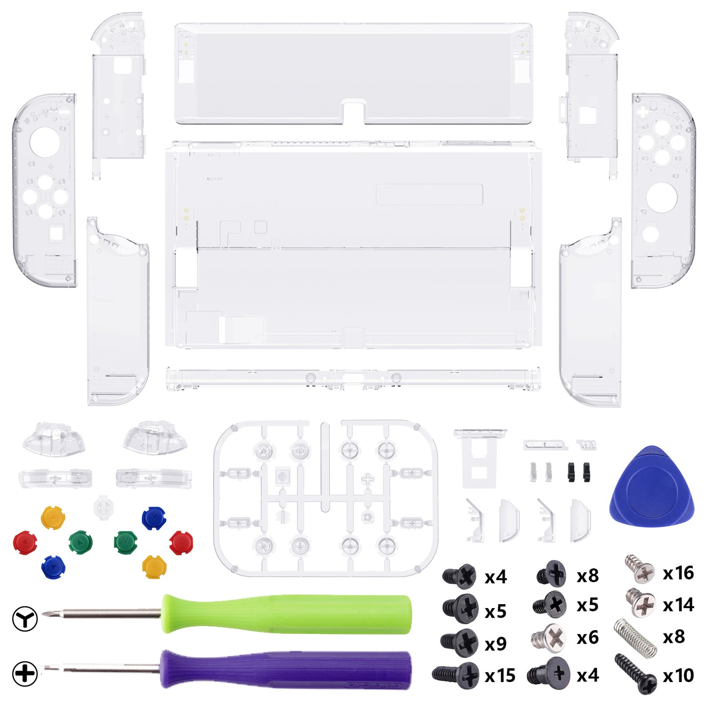 eXtremeRate Custom Replacement Full Set Shell with Buttons for Nintendo Switch OLED - Crystal Clear