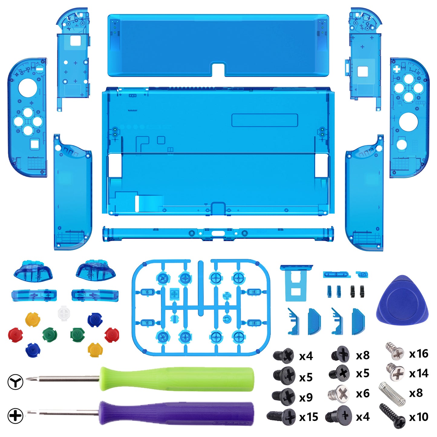 eXtremeRate Custom Replacement Full Set Shell with Buttons for Nintendo Switch OLED - Crystal Clear Blue