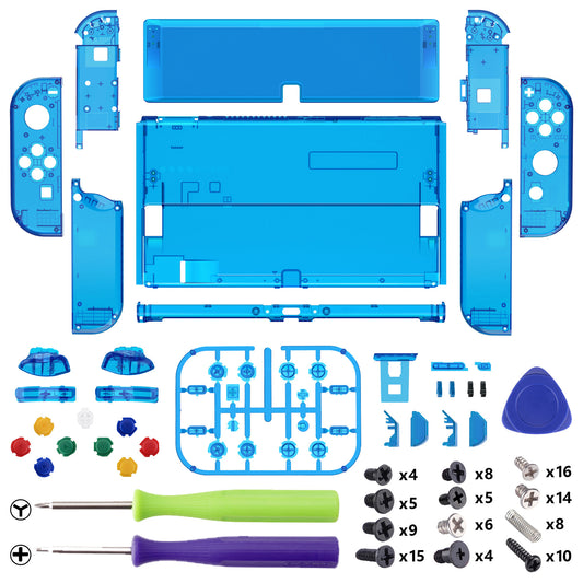 eXtremeRate Custom Replacement Full Set Shell with Buttons for Nintendo Switch OLED - Crystal Clear Blue