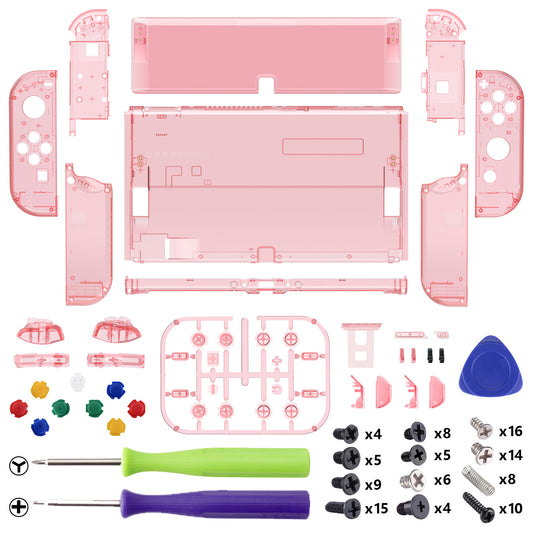 eXtremeRate Custom Replacement Full Set Shell with Buttons for Nintendo Switch OLED - Crystal Cherry Pink