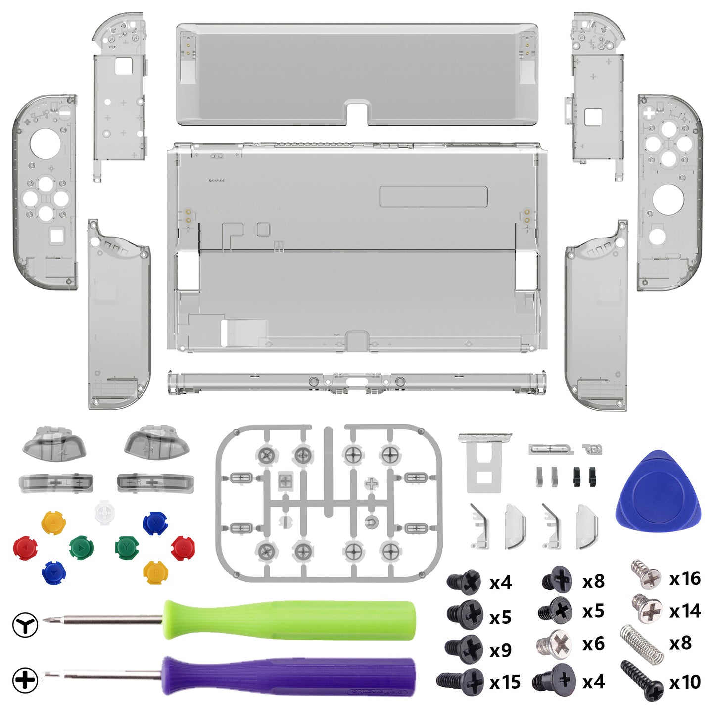 eXtremeRate Custom Replacement Full Set Shell with Buttons for Nintendo Switch OLED - Crystal Clear Black