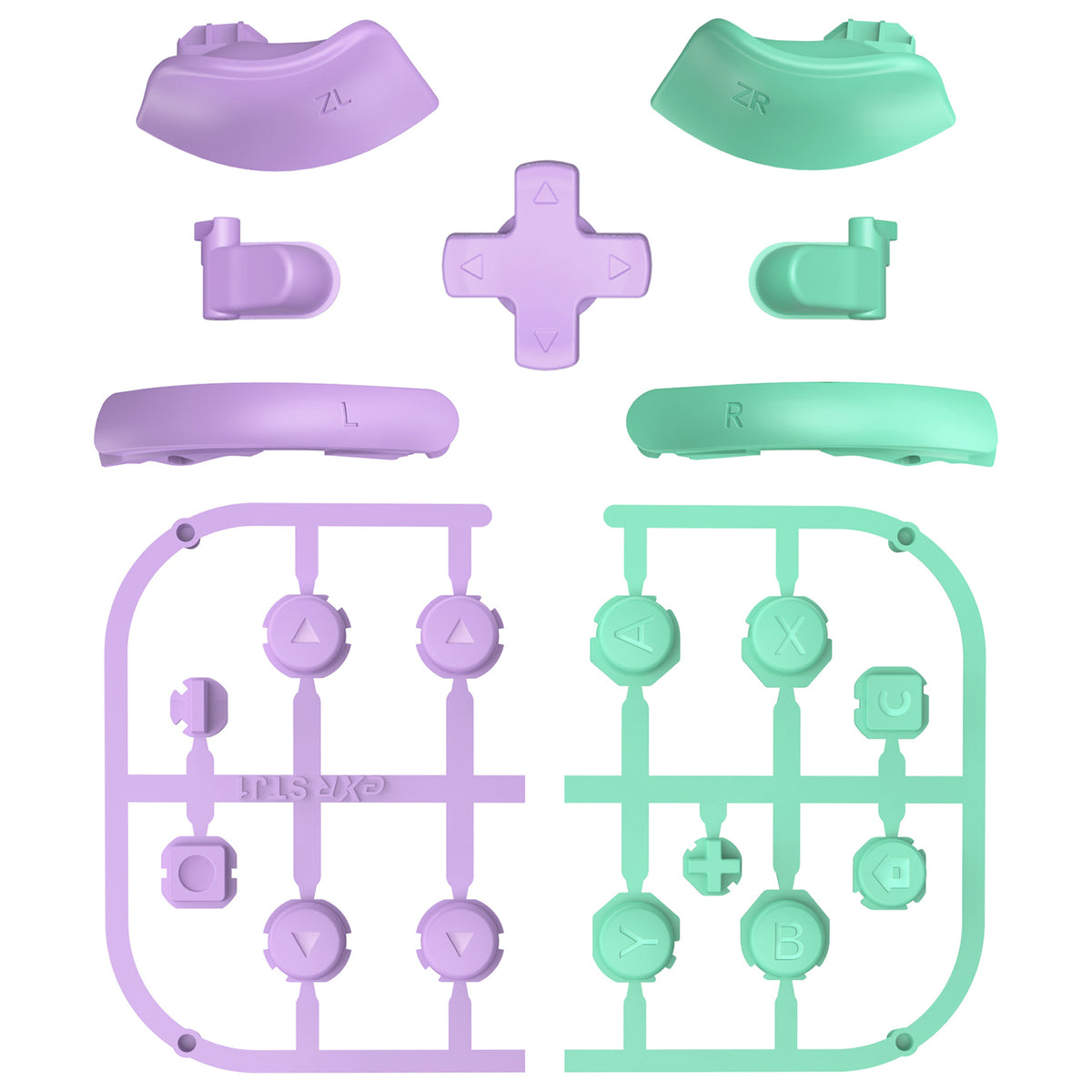 eXtremeRate DIY Replacement Full Set Buttons for Nintendo Switch 2 - Purple & Green