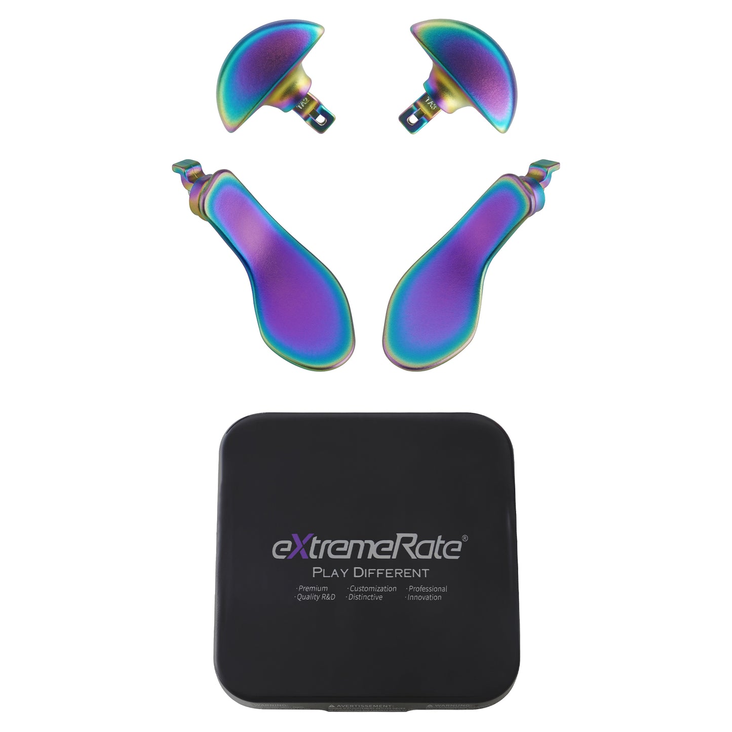 eXtremeRate Replacement Interchangeable 4PCS Metal Back Paddles for PS5 Edge Controller - Metallic Rainbow Aura Blue & Purple