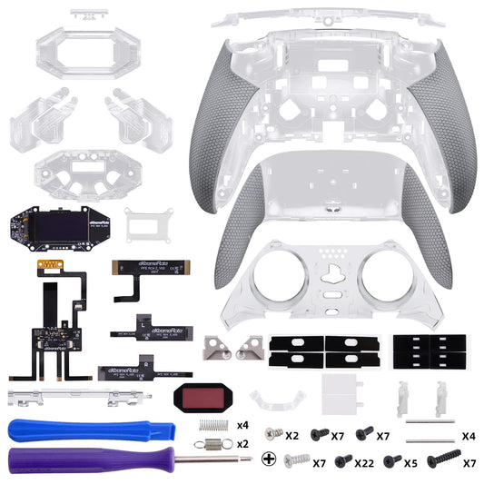 eXtremeRate BEYOND Back Paddles Kit with OLED Display & Redesigned Ergonomic Grips for PS5 Edge Controller - Rubberized Clear & Gray