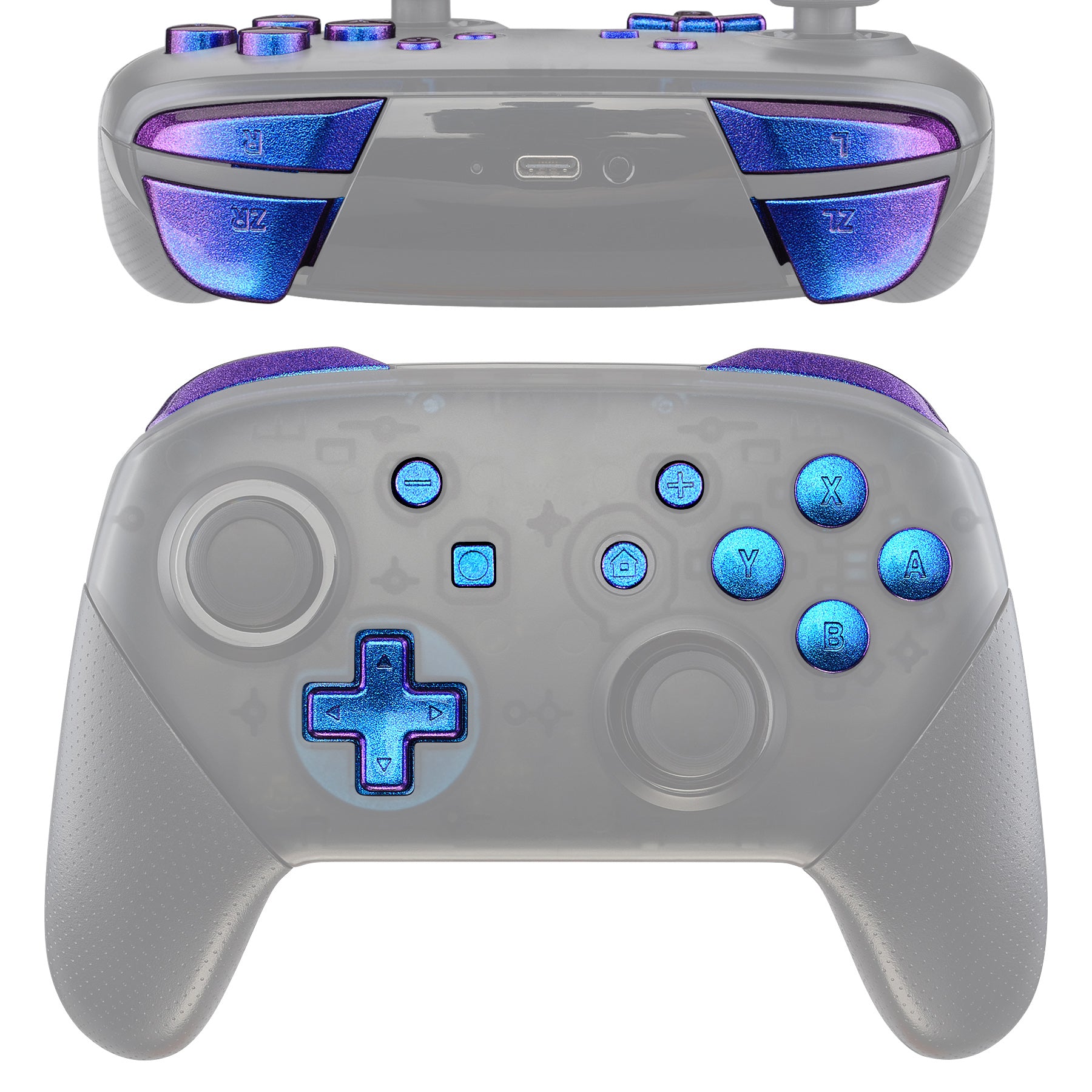 eXtremeRate Purple Blue Chameleon Repair ABXY D-pad ZR ZL L R Keys